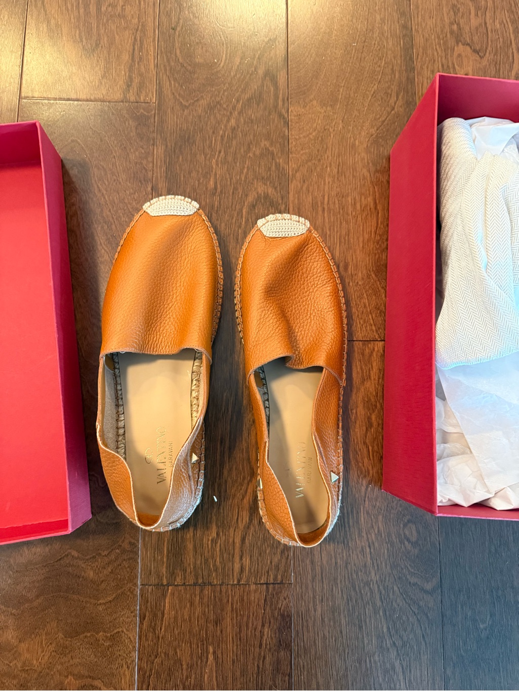Valentino Garavani Tan Leather Espadrille Slip-Ons